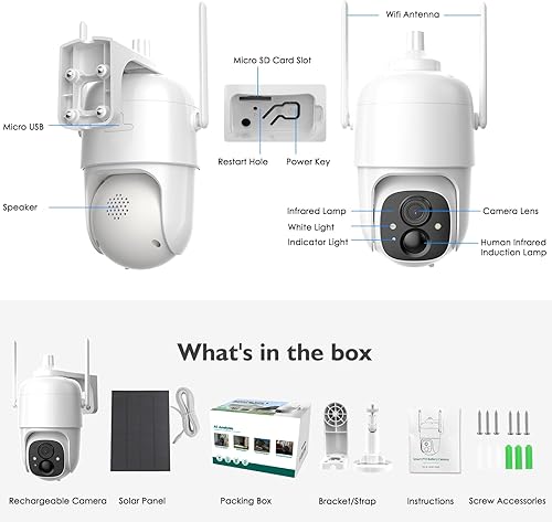 Miniatura 8 de Allweviee Cámaras de seguridad solares inalámbricas para exteriores para seguridad del hogar, 2K 3MP 355 Pan 90 Tilt IP65 impermeable recargable