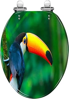 Elongated Toilet Seat Colorful cute Toucan tropical bird Brazilian blurred Resin Toilet Seat Quietly Slow Close with Quick-Release Hinges Toilet Seat with Cover Easy to Clean Install