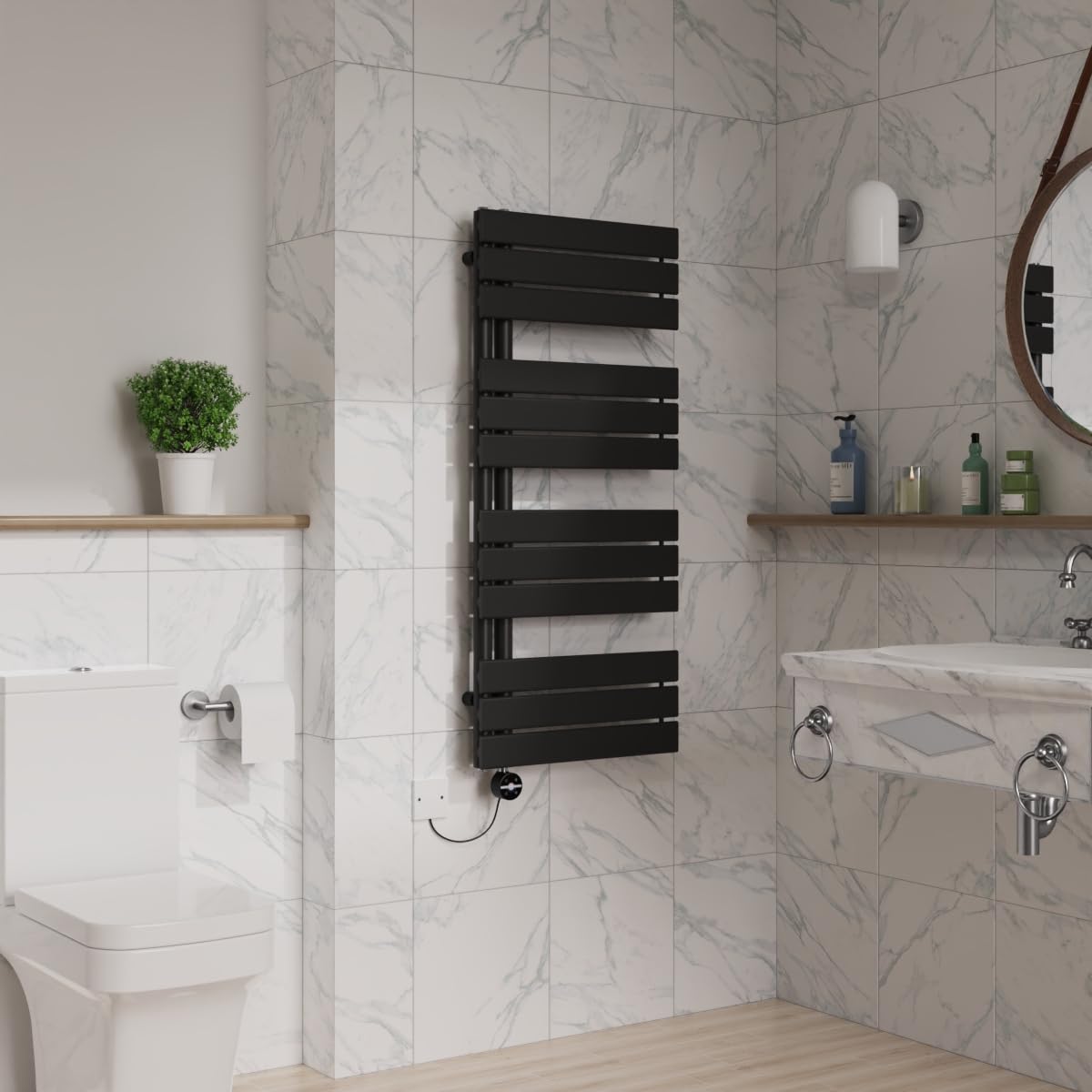 Warmehaus Touch Screen Electric Flat Towel Rail Timer 1124x500mm Black