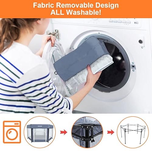 Miniatura 7 de Corral portátil para bebés con toldo, corralito portátil de lujo para bebés y niños pequeños con cubierta de protección UV, suelo acolchado, bolsa
