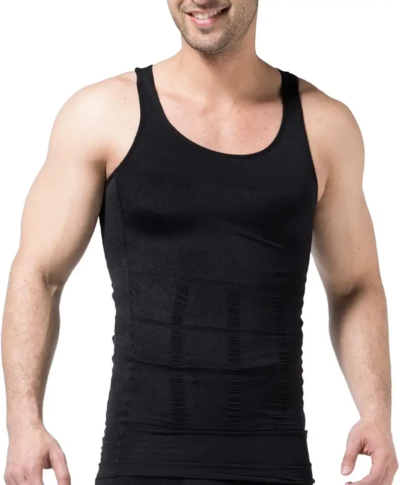 Camiseta masculina de emagrecimento Body Shaper Camisas de compressão para homens Camiseta slim colete abdominal para treino de abdômen, preto