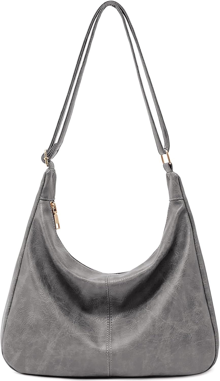 NIUEIMEE ZHOU Hobo Bags for Women Foldable Vegan Leather Shoulder Handbag Slouchy Tote Crossbody Purses