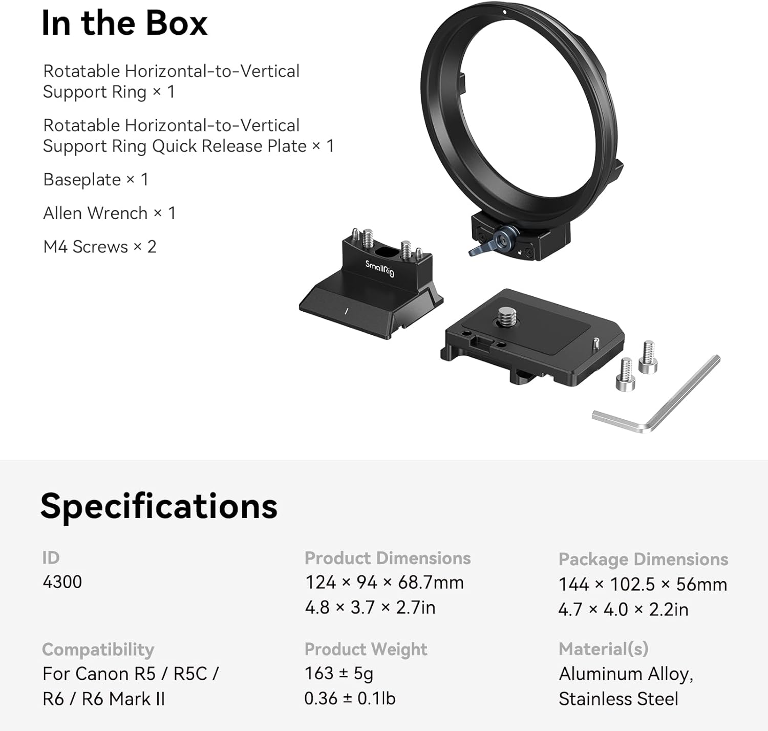 SmallRig Rotatable Collar Mount Plate for Canon R5 / R5 C / R6 / R6 Mark II Cameras, Horizontal-to-Vertical Mount Plate - 4300
