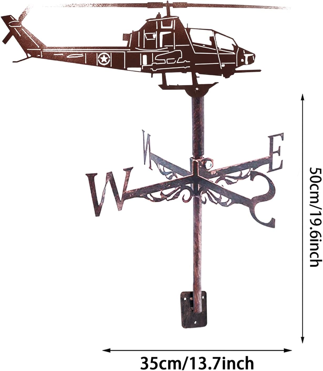 Weathervane Stainless Steel Helicopter Weather Vane with Wind Direction Indicator for Outdoor Metal Bracket Weather Vane