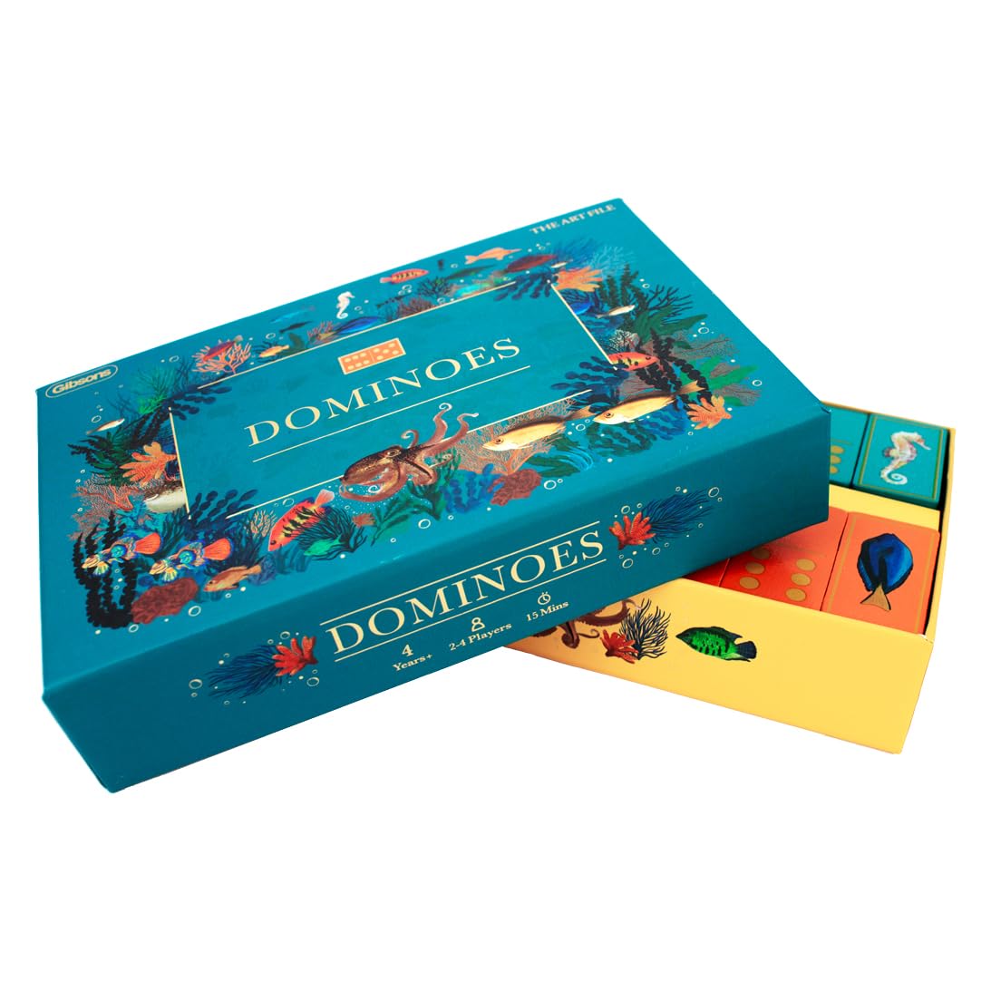 Gibsons The Art File Dominoes, Luxury Wooden Family Game with Ocean-Themed Design, 2-4 Players, Ages 4+ - Image 4