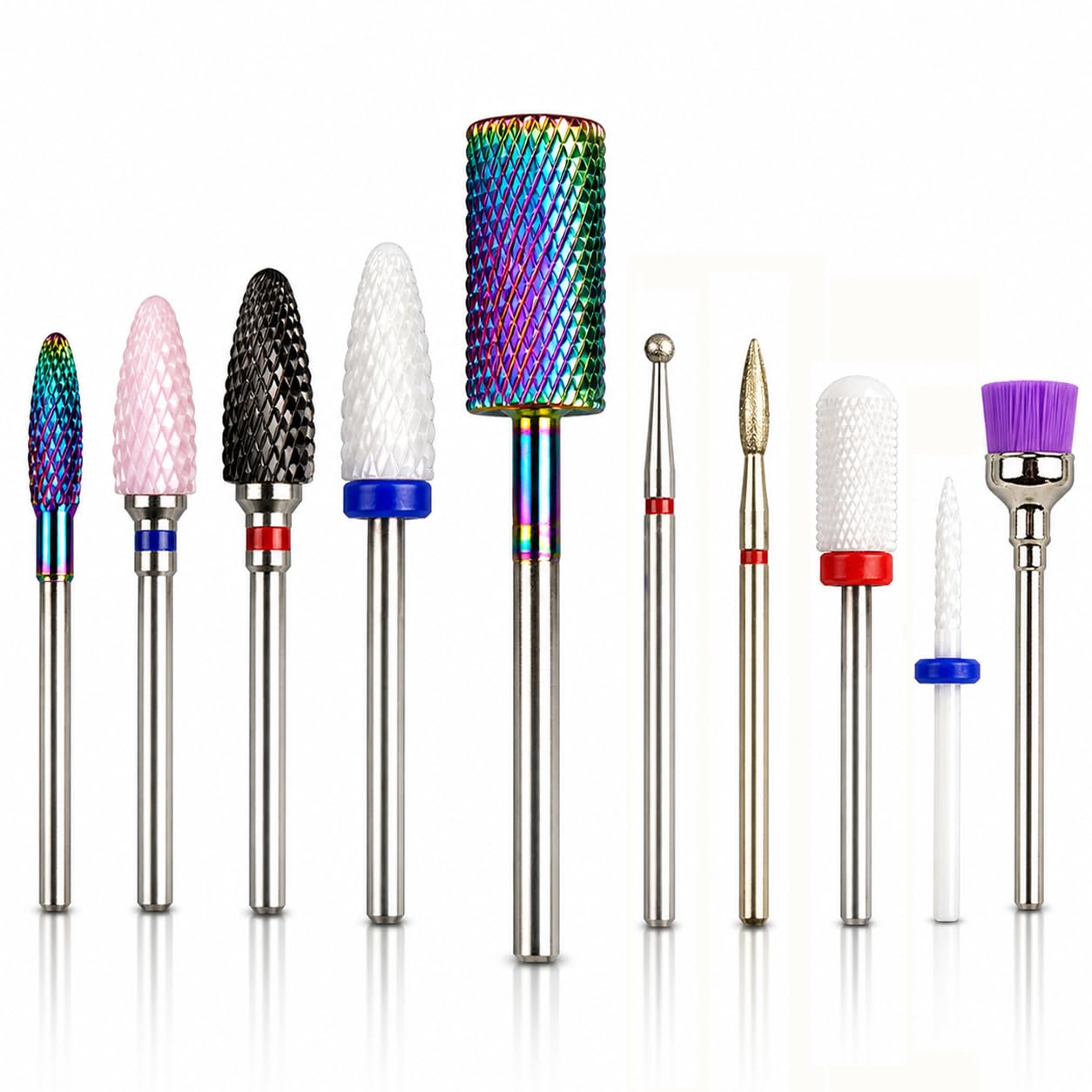 Nail Drill Bits Set for Acrylic Nails 3/32 Universal Ceramic Tungsten Carbide Diamond Nail Bits for Gel Polish Removing Cuticle Professional Nail Art Accessories for Efile Drill Machine (S10-A)