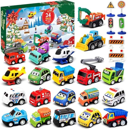 Calendario de Adviento para niños 2025 - Cuenta regresiva de 24 días, Calendario de cuenta regresiva de Navidad, Calendarios con autos fundidos a presión para niños y niñas, Juguetes navideños, regalo