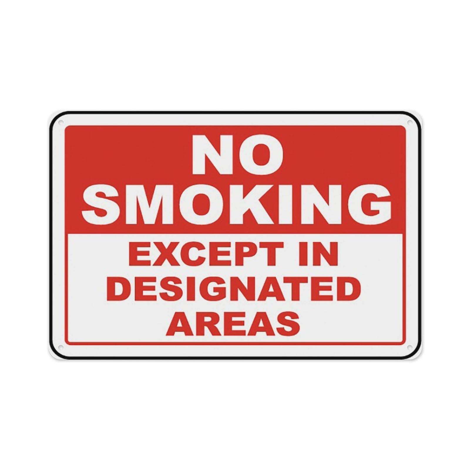 peiyeety No Smoking Except In Designated Areas Sign Aluminum Tin Warning Signs For Home Outdoor Garden 8X12 Inches