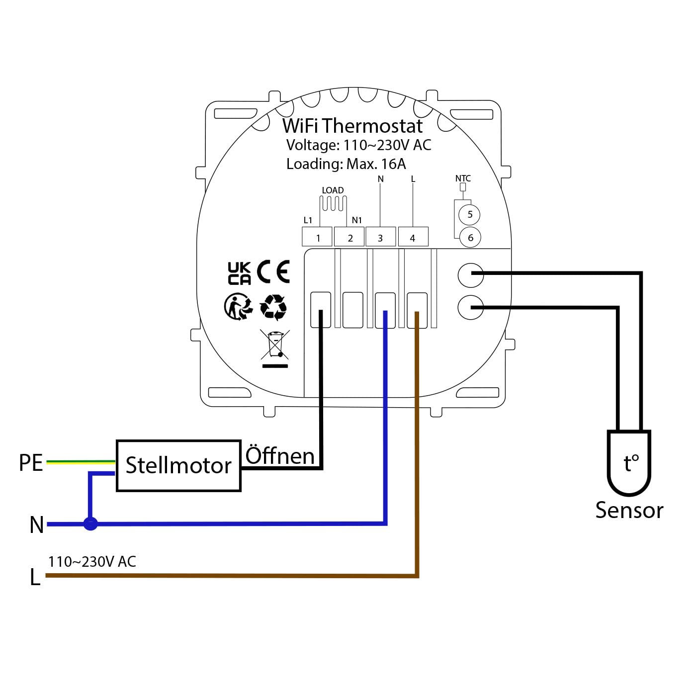 WiFi Raumthermostat UP inkl. Glasrahmen Schwarz Thermostat für Fußboden Heizung Programmierbarer Wandthermostat Zeitpläne digitaler Display Raumtemperaturregler Luxus-Time