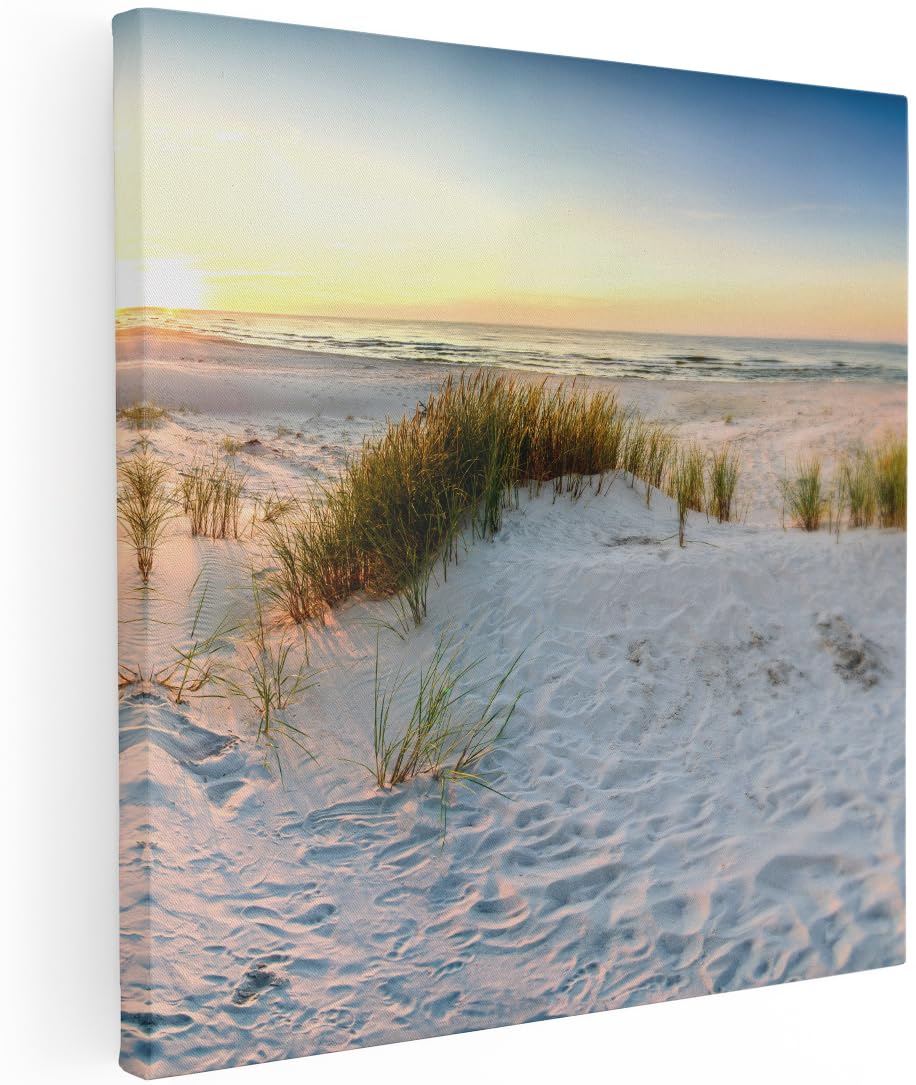 Artaza Leinwand Bilder Strand - 50x50 cm - Wanddeko Meer - Wandbilder Sonnenuntergang - Deko Dünen