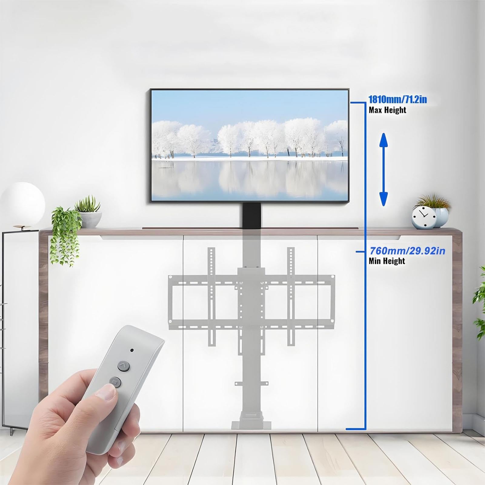 Soporte Telescópico Eléctrico Ajustable para TV – Elevador Motorizado con Mando A Distancia – Ocultable En Muebles, Tiempo De Recorrido Inferior A 40 Segundos.