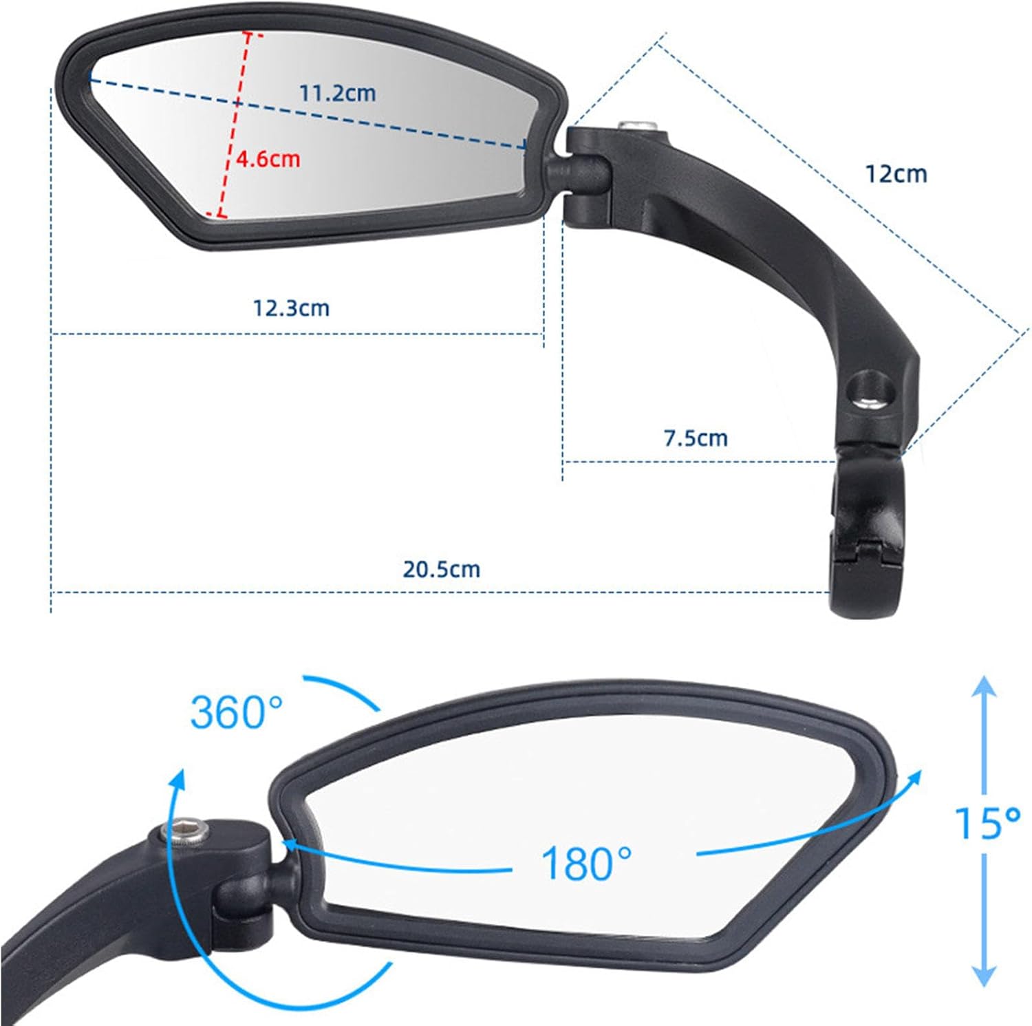Handlebar Bike Mirror, HD Scratch Resistant Stainless Steel Lens, Ajustable and Rotatable Safe Rearview Bicycle Mirror Bicycle rearview mirror,Left