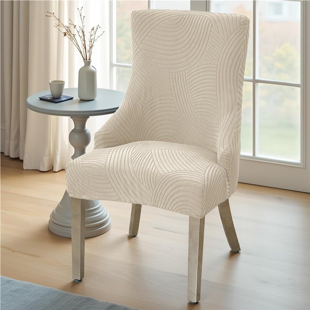 Funda para Silla De Comedor con Respaldo Alto Elásticas Jacquard Laterales