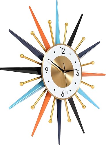 Miniatura 6 de Reloj de pared grande, 22 pulgadas, decoración moderna, silencioso, sin tictac, reloj de pared de mediados de siglo, reloj de pared Starburst,