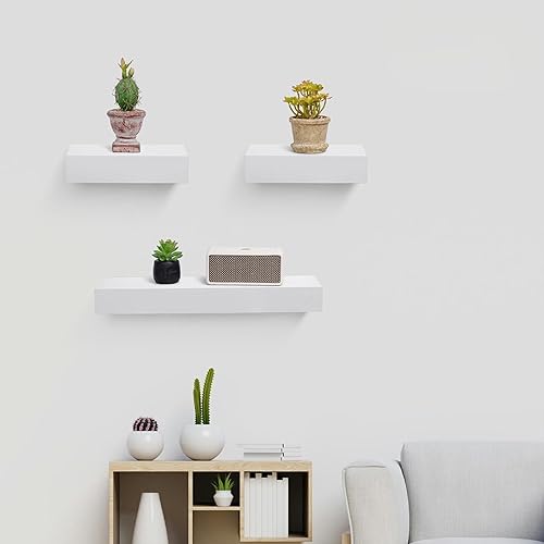 Juego de 3 estantes flotantes de pared de madera de fibropanel de densidad media para sala de estar, dormitorio, baño, oficina, estantes decorativos