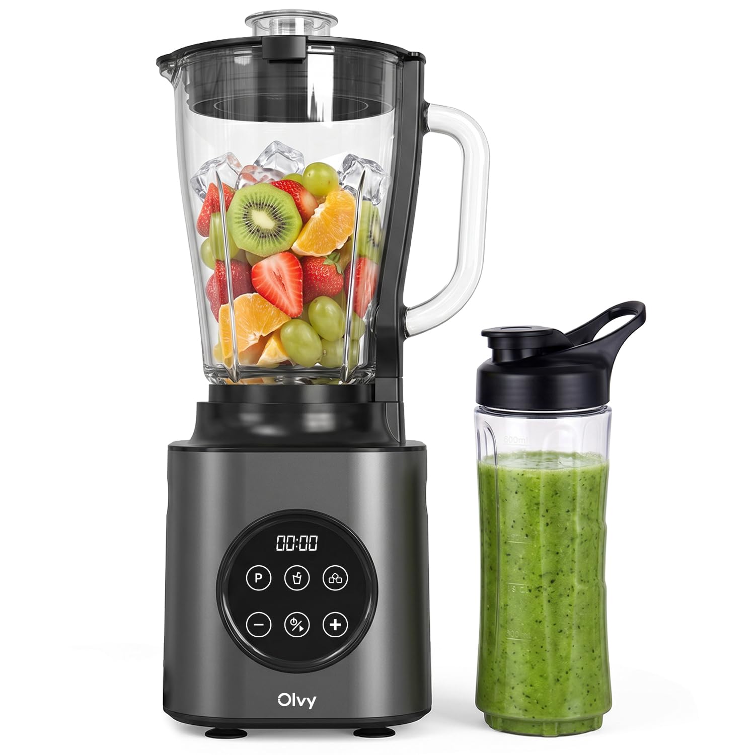 Olvy Batidora Smoothie Maker 1500ml Vaso To-Go 1000W 9 Velocidades Pantalla-Grey