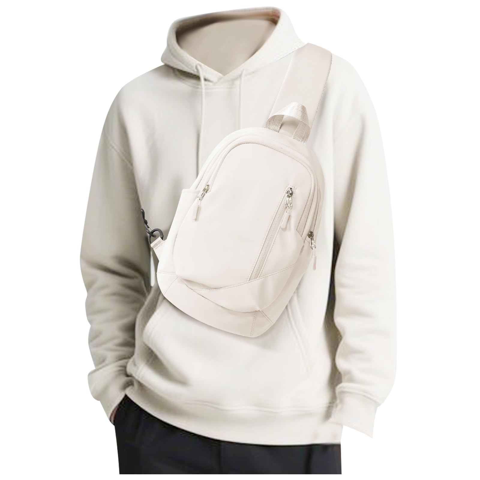 Crossbody Sling Backpacks Sling Bag for Men Women, Shoulder Backpack Chest Bags with USB Charger Port off white