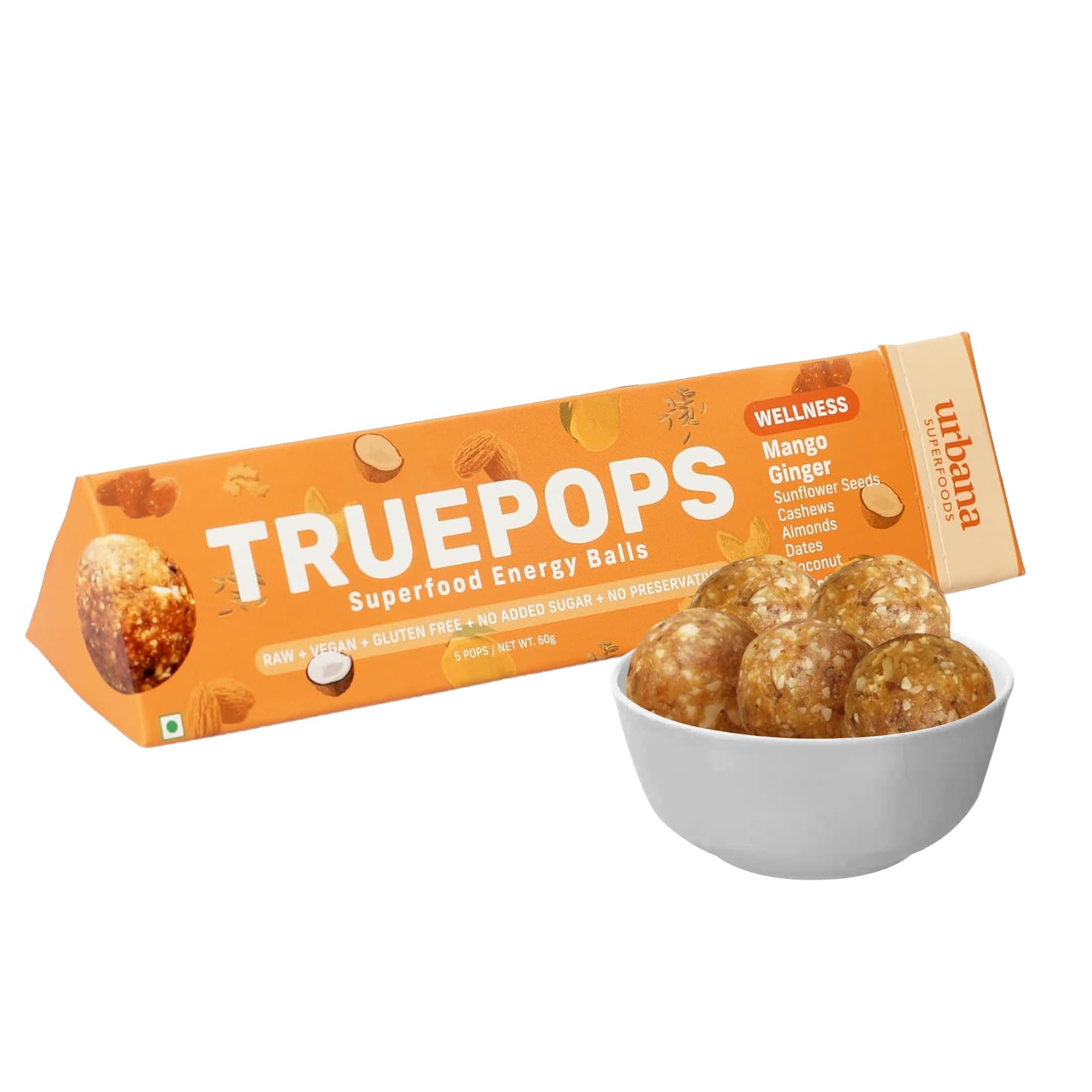 Urbana Superfoods Truepops Superfood Energy Balls – Natural, Organic, Vegan, Non-Dairy, Gluten-Free, Keto, Weight-Loss Friendly, Mango Ginger 4 Packs, 240g (4 x 60g)-image-40