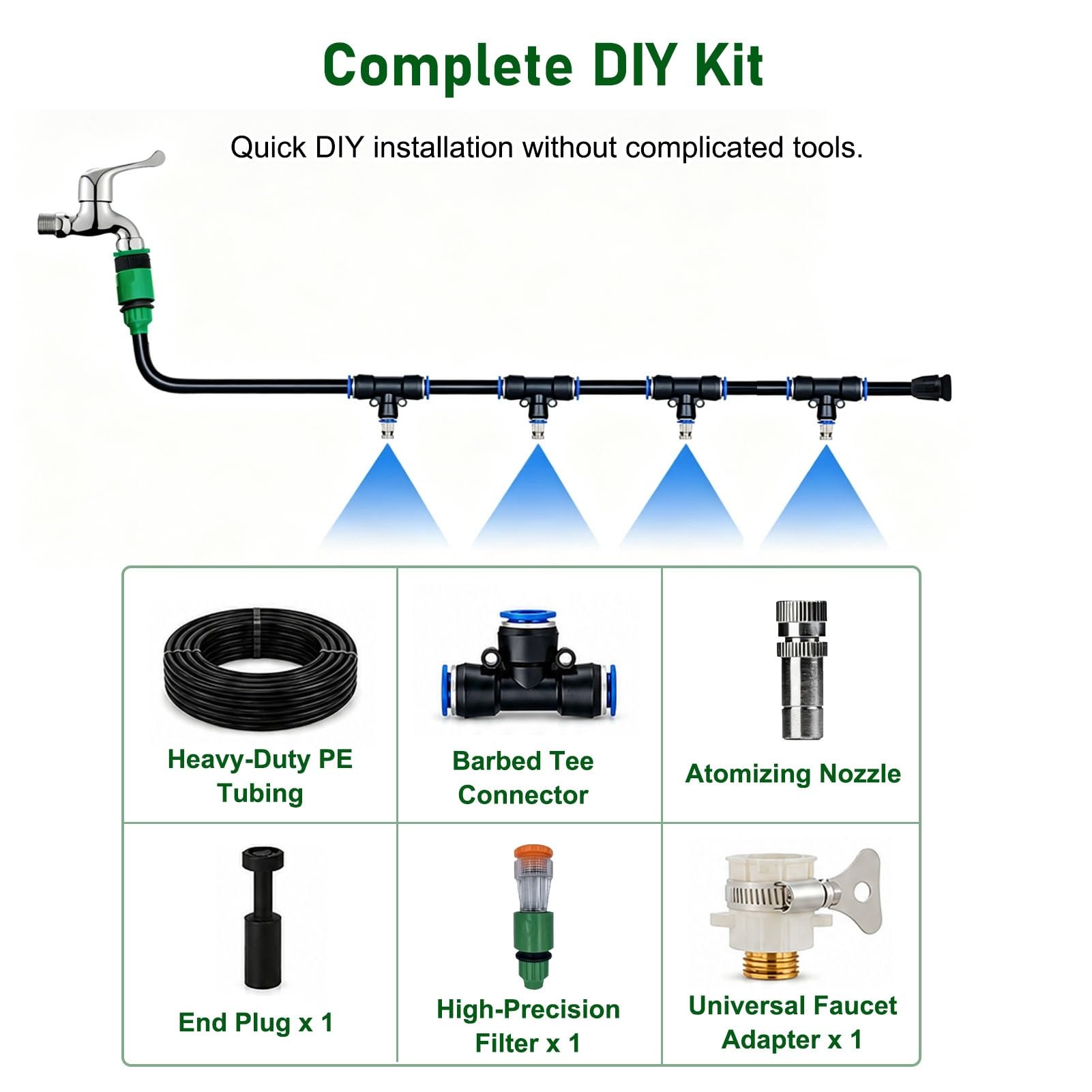 Kit Irrigazione Automatica Kit di Nebulizzazione per Allevamenti (Cervi, Bovini, Suini) | Kit di Nebulizzazione Flessibile per Esterni (patio e Cantieri) e Sistema di Irrigazione a Tenuta Stagna(125m/410ft)