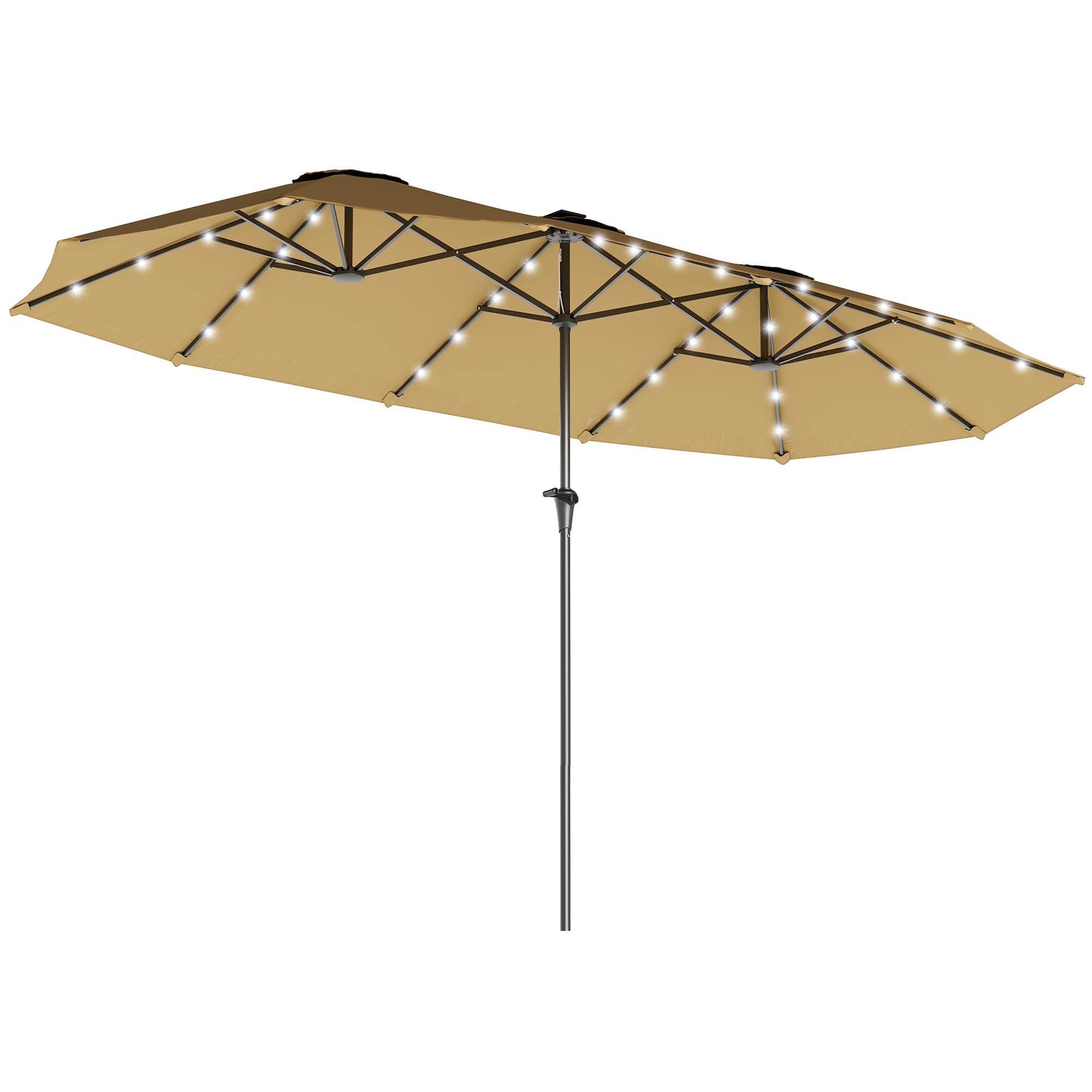 Outsunny 13ft Large Patio Umbrella with Solar Lights, Rectangular Double-Sided Outdoor Market Umbrella with Crank Handle and 48 LED Lights for Garden,