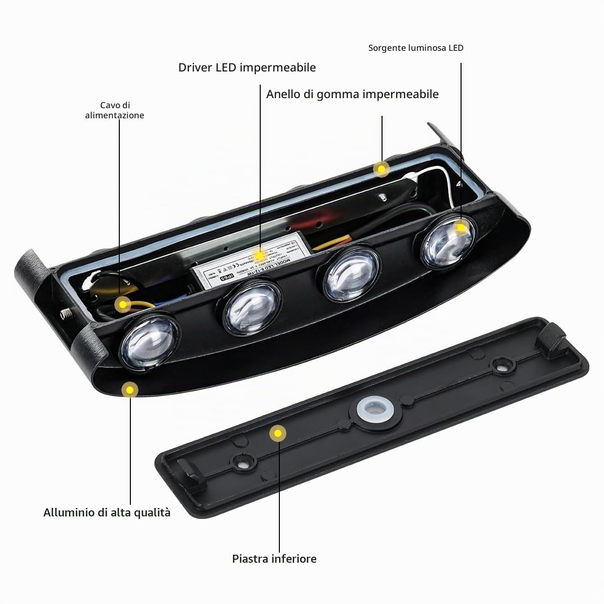 8W Moderno Lampada da Parete, Nero LED Alluminio Applique da Parete, Bianco Caldo 3000K Up Down Applique per Camera Soggiorno Corridoio, 2 Pezzi