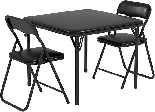 Juego de 3 mesas y sillas plegables para tarjetas, mesa cuadrada portátil con 2 sillas acolchadas, mesa plegable y sillas para el hogar, oficina,