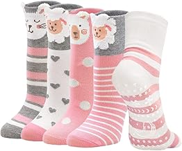 PUTUO Children's Girls' Non-Slip Socks: Cotton Socks for Boys Sports Socks for Girls, Non-Slip Socks for Children, Gift, 2-14 Years, 5 Pairs