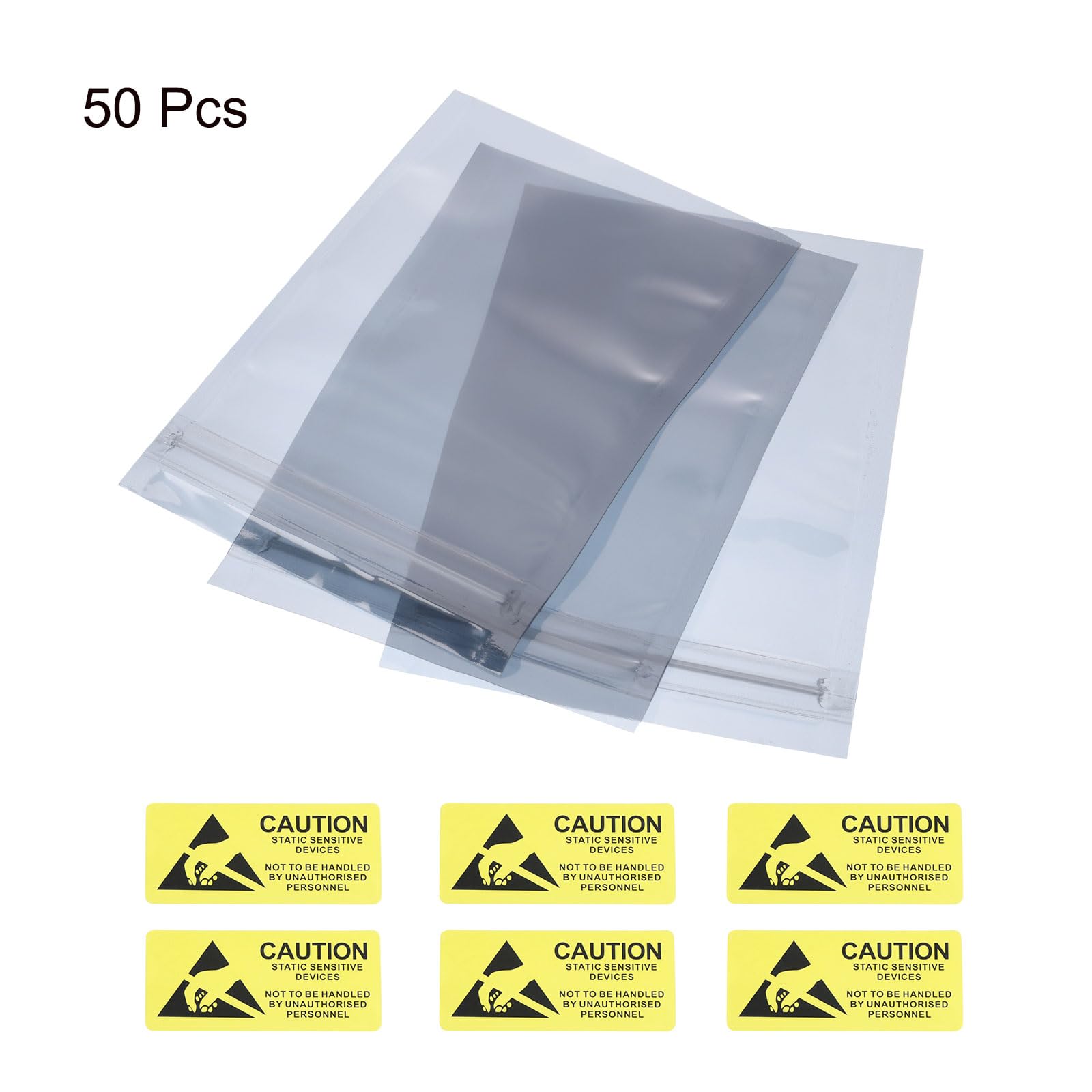 50 Sacs Antistatiques 14x20 Cm (5,5x8 Pouces) Pour Disques Durs HDD, SSD, Cartes Graphiques - Transparents, Réutilisables, Imperméables