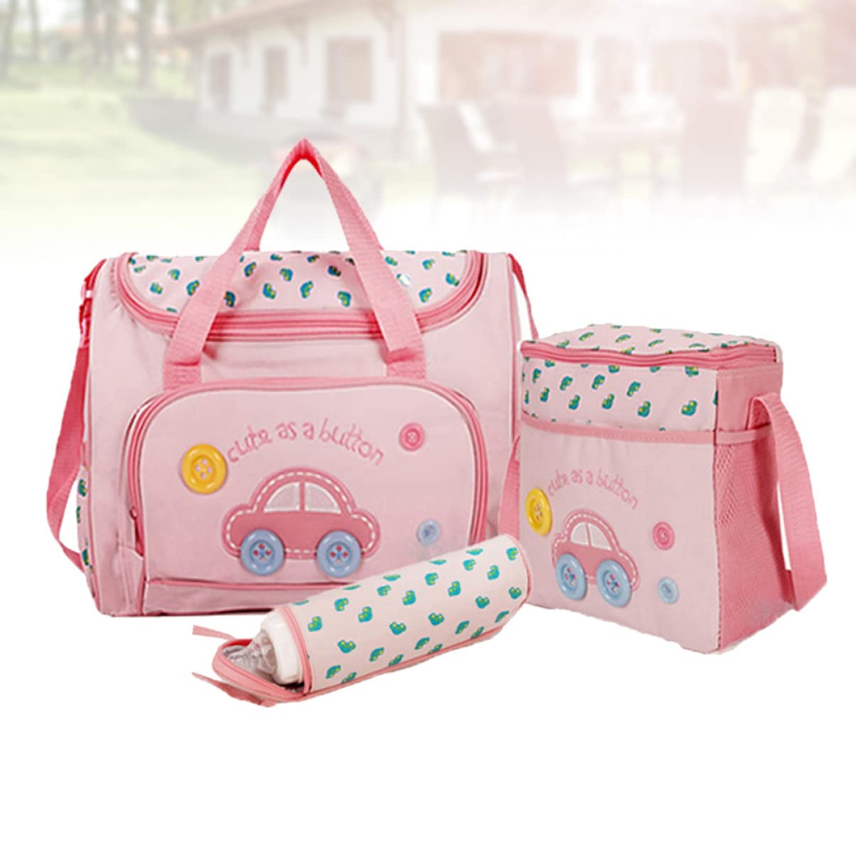 UPKOCH Wickeltaschen Satz 4-in-1 mit Großem Fassungsvermögen Rosa | Oxford Gewebe, Pvc Futter, Verstellbarer Schultergurt, Satz mit Großer Tasche, Kleiner Tasche, Flasche