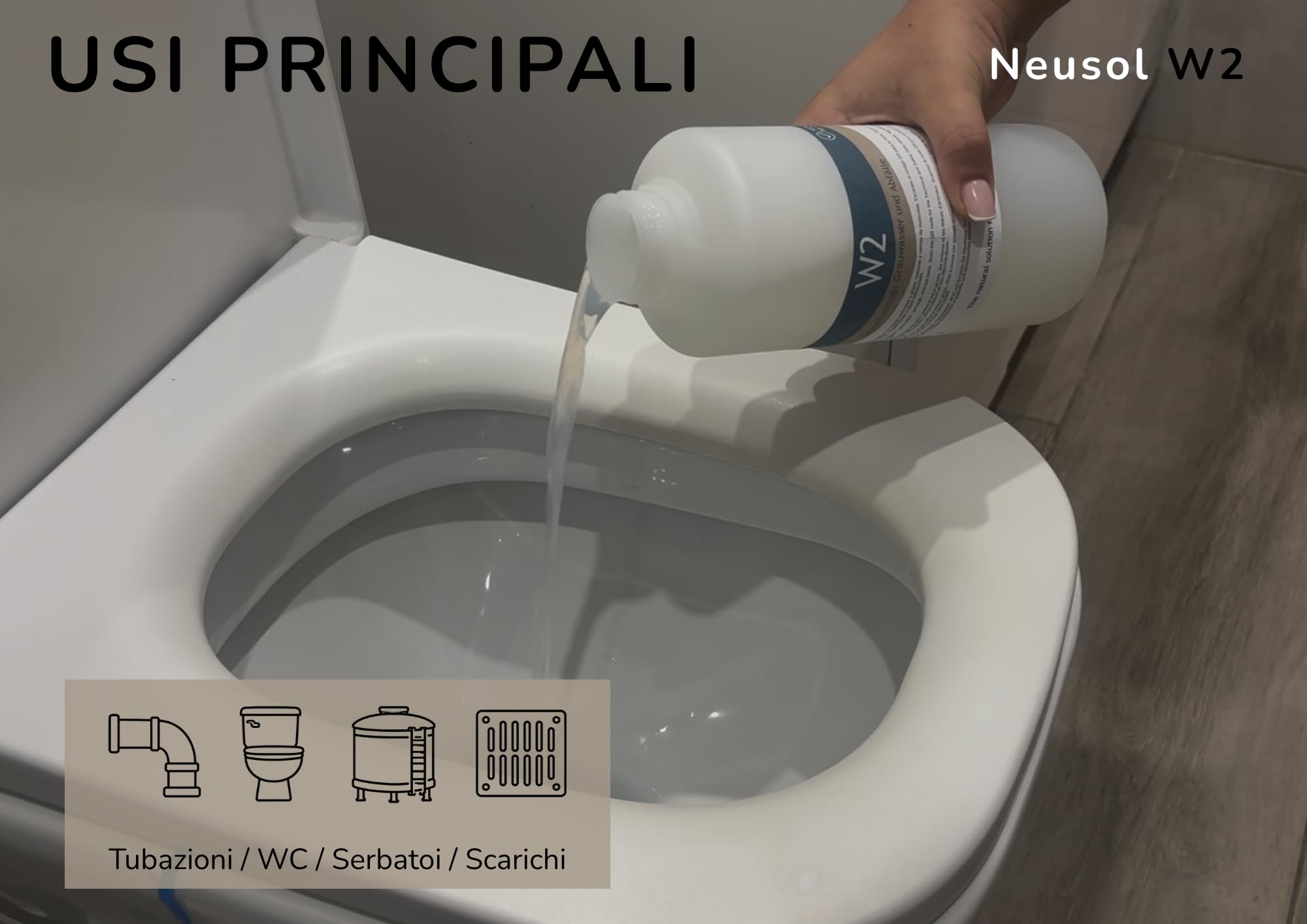 W2 5L Elimina odori Tubi pluviali Tubi di scarico Tubi di scarico Fossa settica Impianto di trattamento Camper Acque nere e grigie Anti-odore Rimuove odori e fastidi