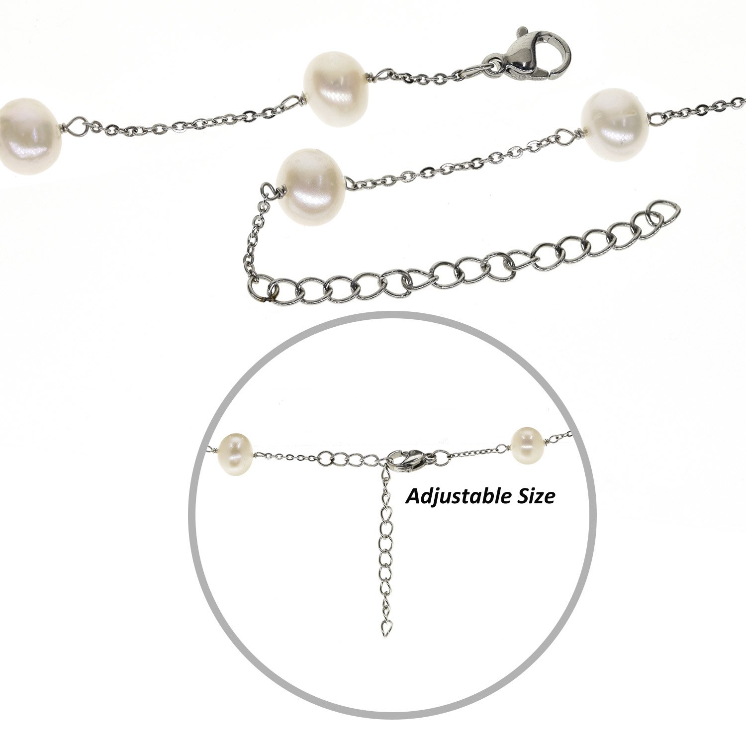 JFUME Damen Perlen Kette 925 Sterlingsilber-Kette 7-8mm Off runden Kultivierte Süßwasserperlen Halsketten Schmucksachen 18"