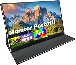 Monitor Portátil 15.6'' FHD 1080P IPS, Plug & Play via USB-C/HDMI, Antirreflexo e Proteção para Olhos, Compatível com Notebook, PC, Celular e Consoles de Jogos