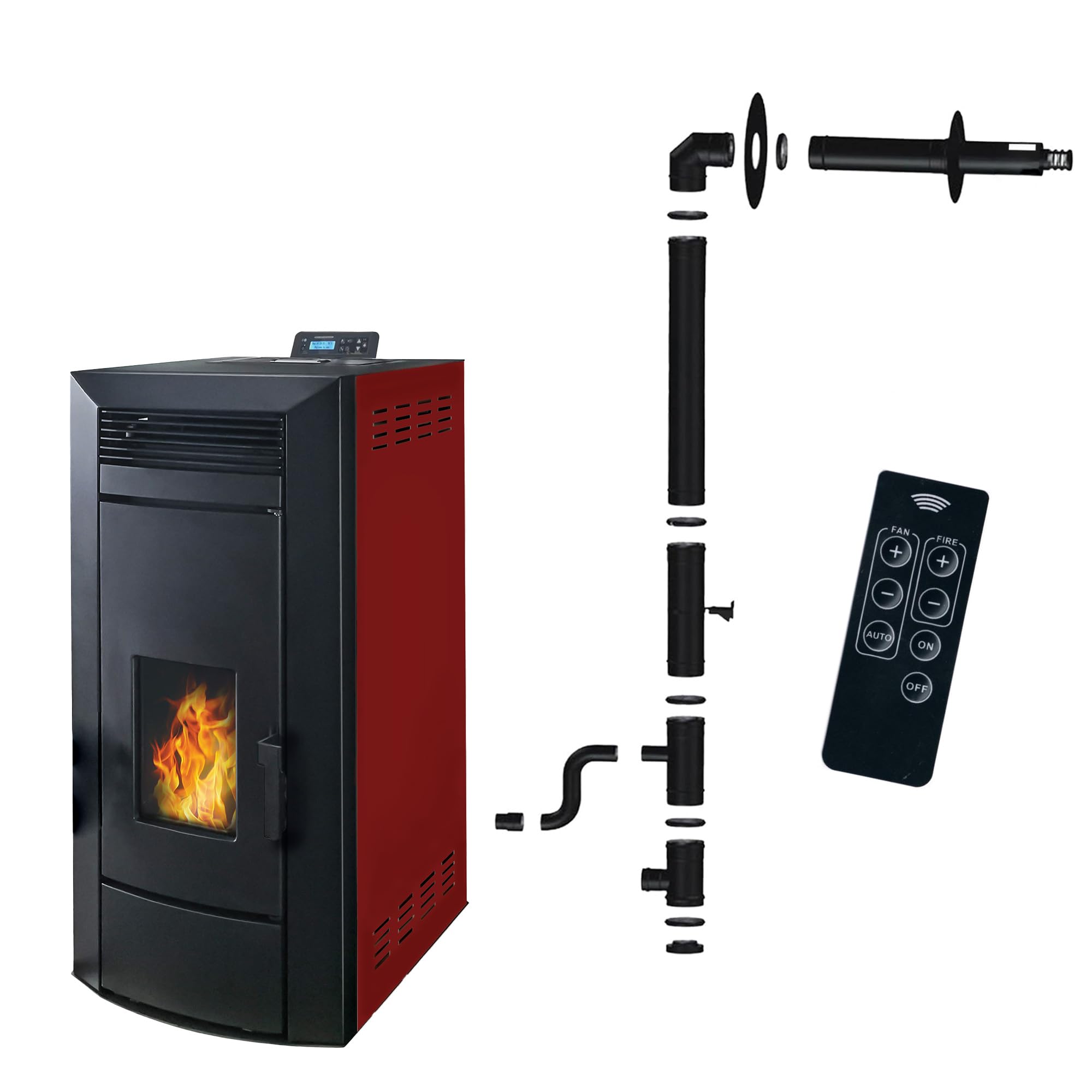 Estufa de pellets hidráulica impermeable Anita 21 kW Bordeaux Sannover + Kit de instalación
