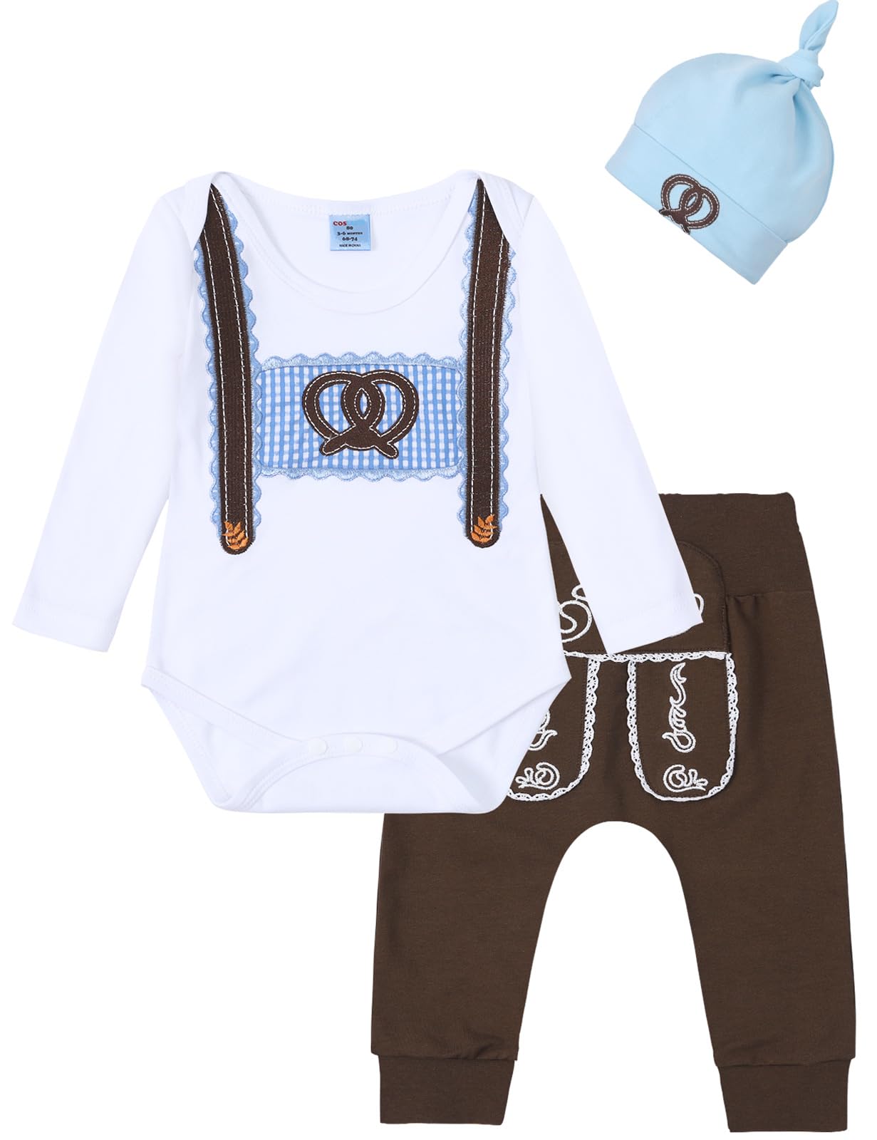 Neugeborenes Baby Junge Strampler + Hosen Legging + Hut 3Pcs Outfit 0-12 Monate