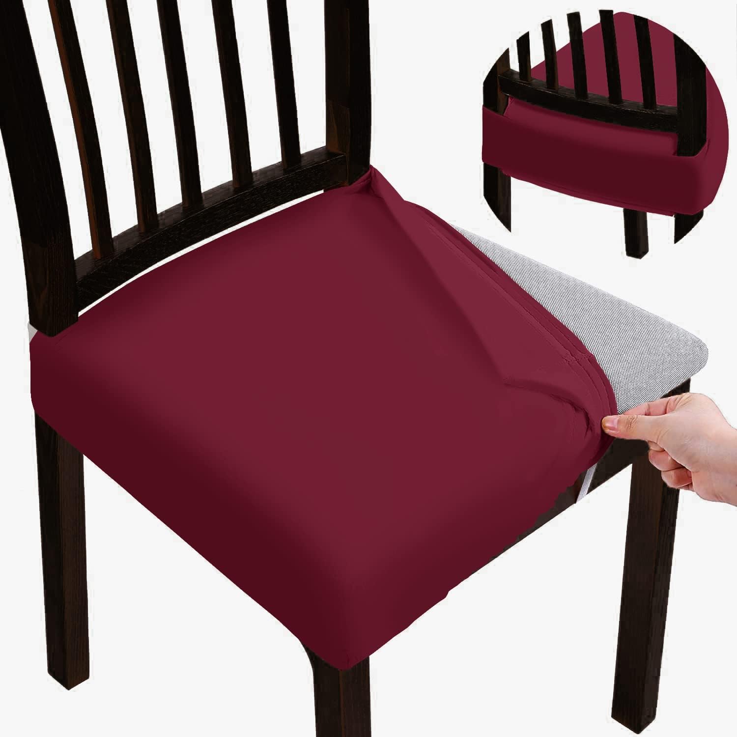 BRIDA Stretchable Floral Geometric Printed Dining Chair Seat Covers Elastic Chair Seat Case Protector, Slipcovers (Plain Maroon, 4 Seat Cover)