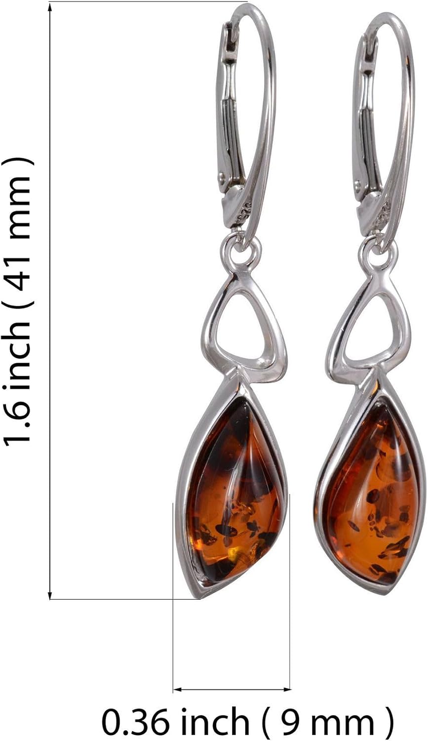 Amber Jewelry for Women - Sterling Silver and Baltic Honey Amber Dangling Earrings, Gemstone Dangle Earrings - Sterling Silver Jewelry Collection
