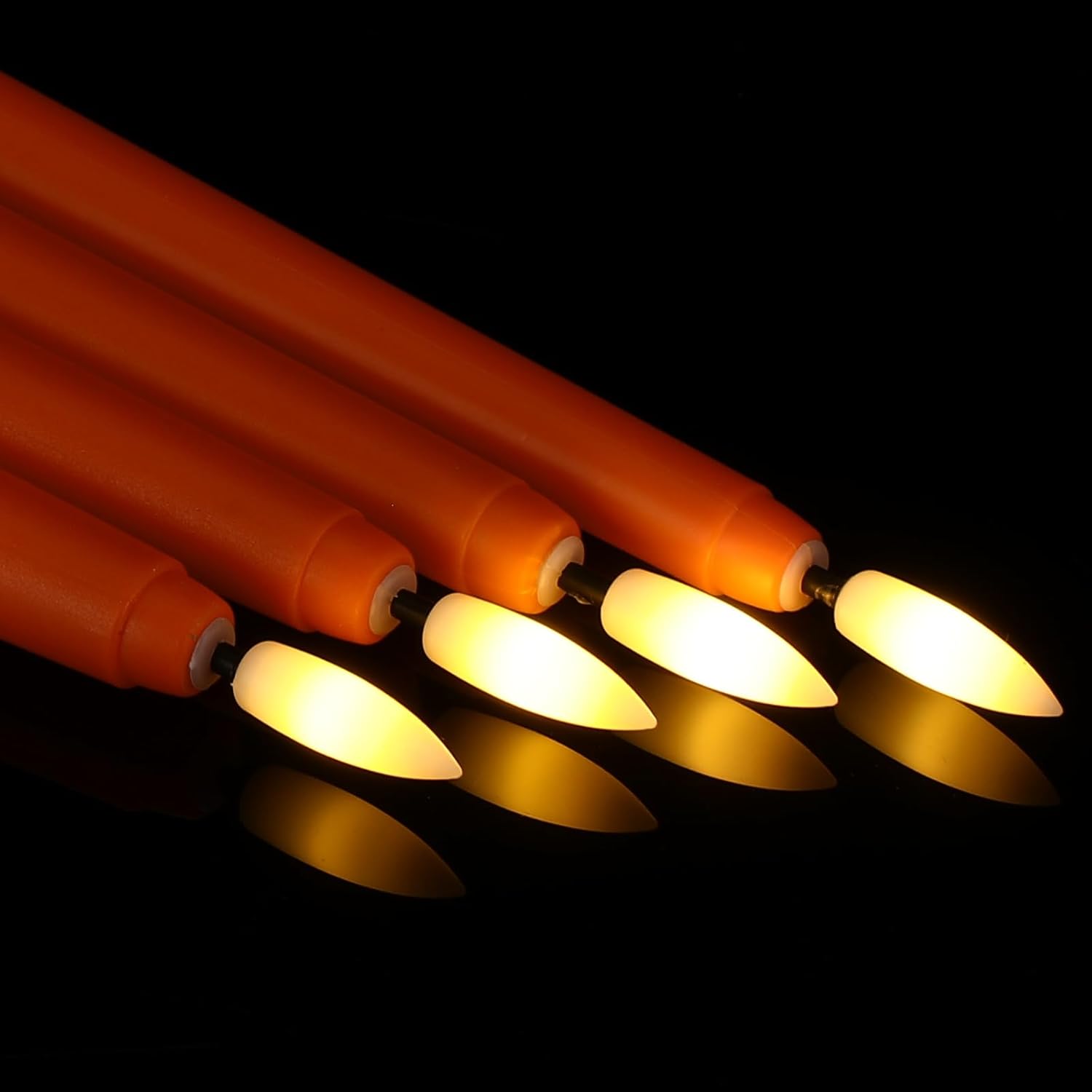 Rossesay 24 Pcs Flameless LED Taper Candles Battery Operated Candles 8.58'', 9.69'', 10.98'', 12.91'', 12.8'' Flameless Candlesticks Flickering for Halloween Christmas Church Wedding(Orange)