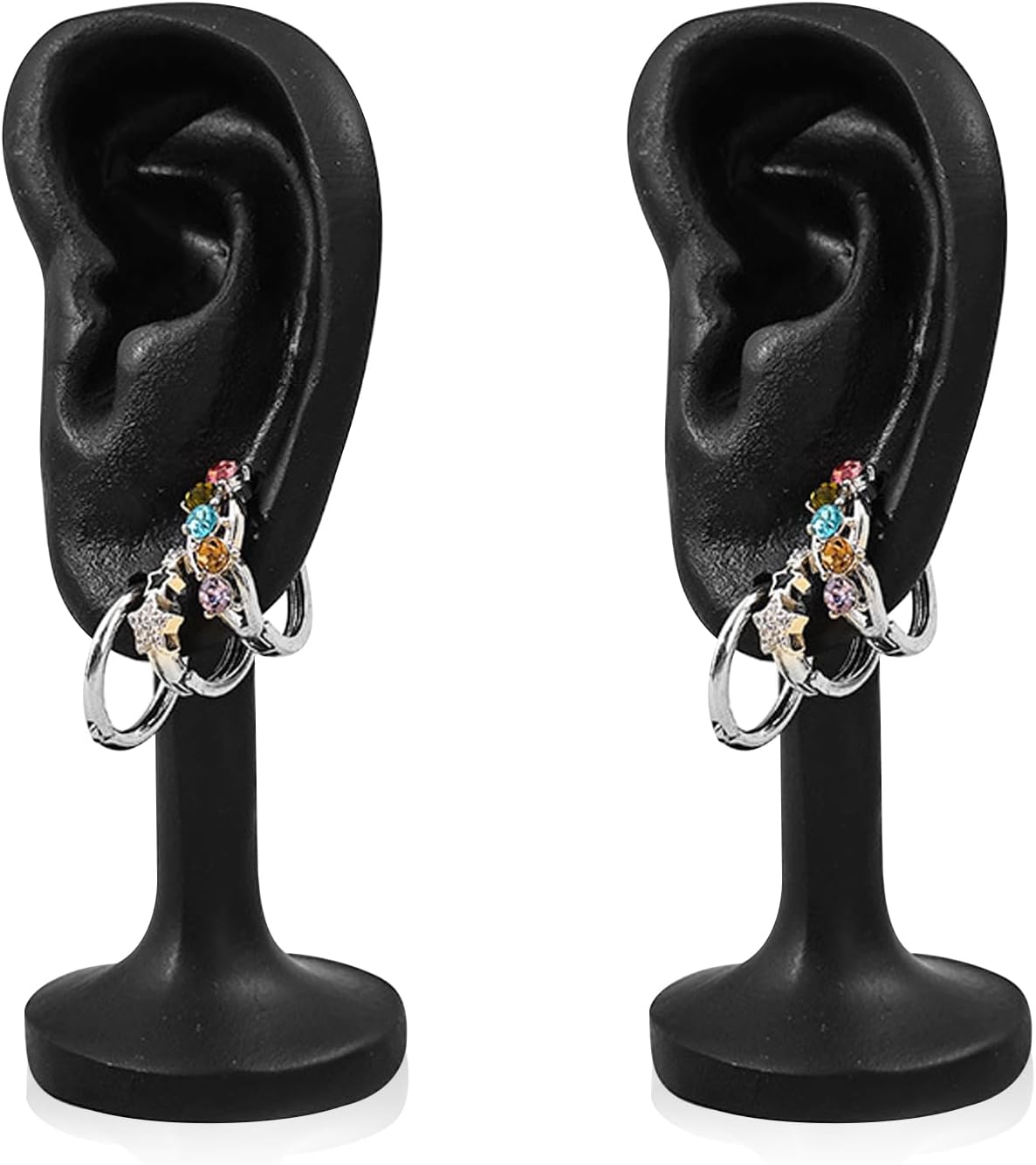 Chris.W 2 Pcs Ear Shaped Jewelry Display Rack, Human Earring Display Holder for Shows Countertop Stand Earring Hanger Tower (Black)
