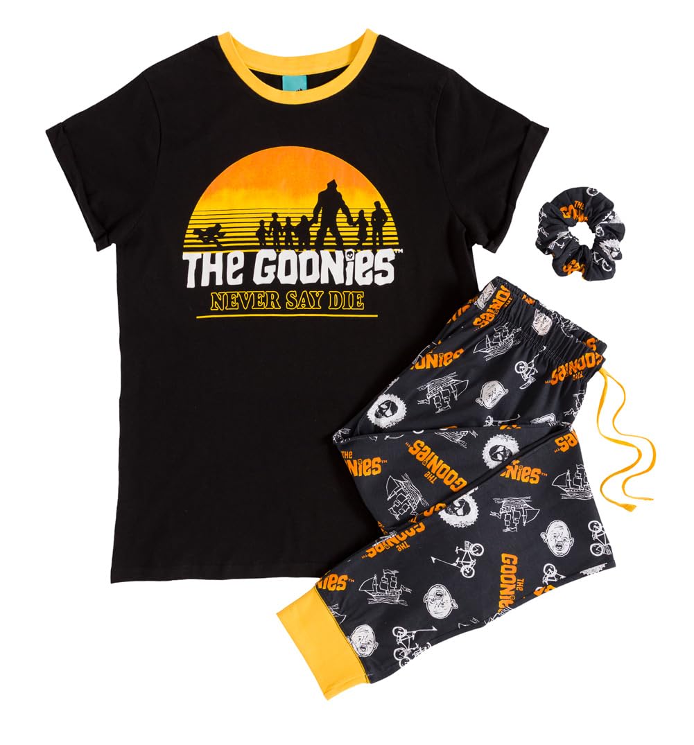 TruffleShuffle Womens The Goonies Never Say Die Pyjamas with Scrunchie Black