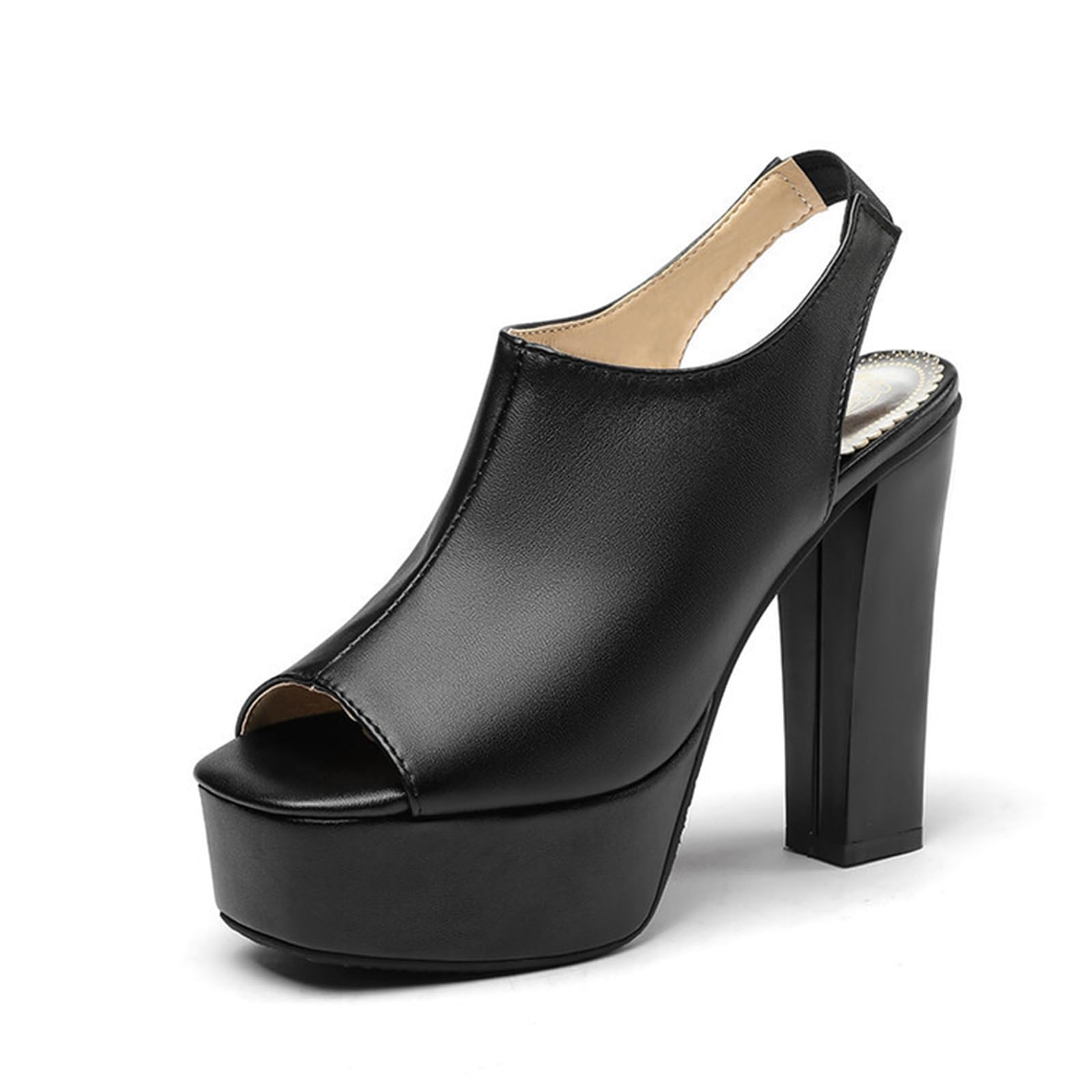 Décolleté con Punta Aperta Donna, Tacco Largo, Cinturino sul Tallone, Piattaforma Alta, Sandali da Festa e Casual, 12 cm