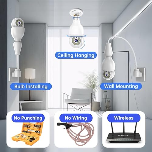 Miniatura 9 de EVERSECU Cámara de seguridad con bombilla HD de 2K, WiFi inalámbrica de 2.4G y 5Ghz, interior y exterior, compatible con Onvif, transmisión RTSP