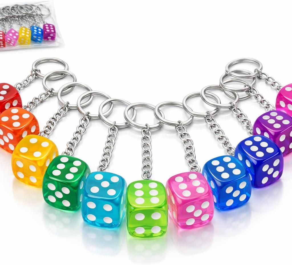1 Dozen Bunco Dice Key Chains - Perfect for Bunco Night Gifts, Prizes, Casino-Themed Wedding Favors, and Party Supplies
