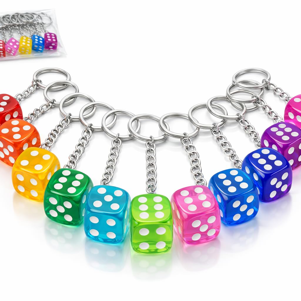 1 Dozen Bunco Dice Key Chains - Perfect for Bunco Night Gifts, Prizes, Casino-Themed Wedding Favors, and Party Supplies