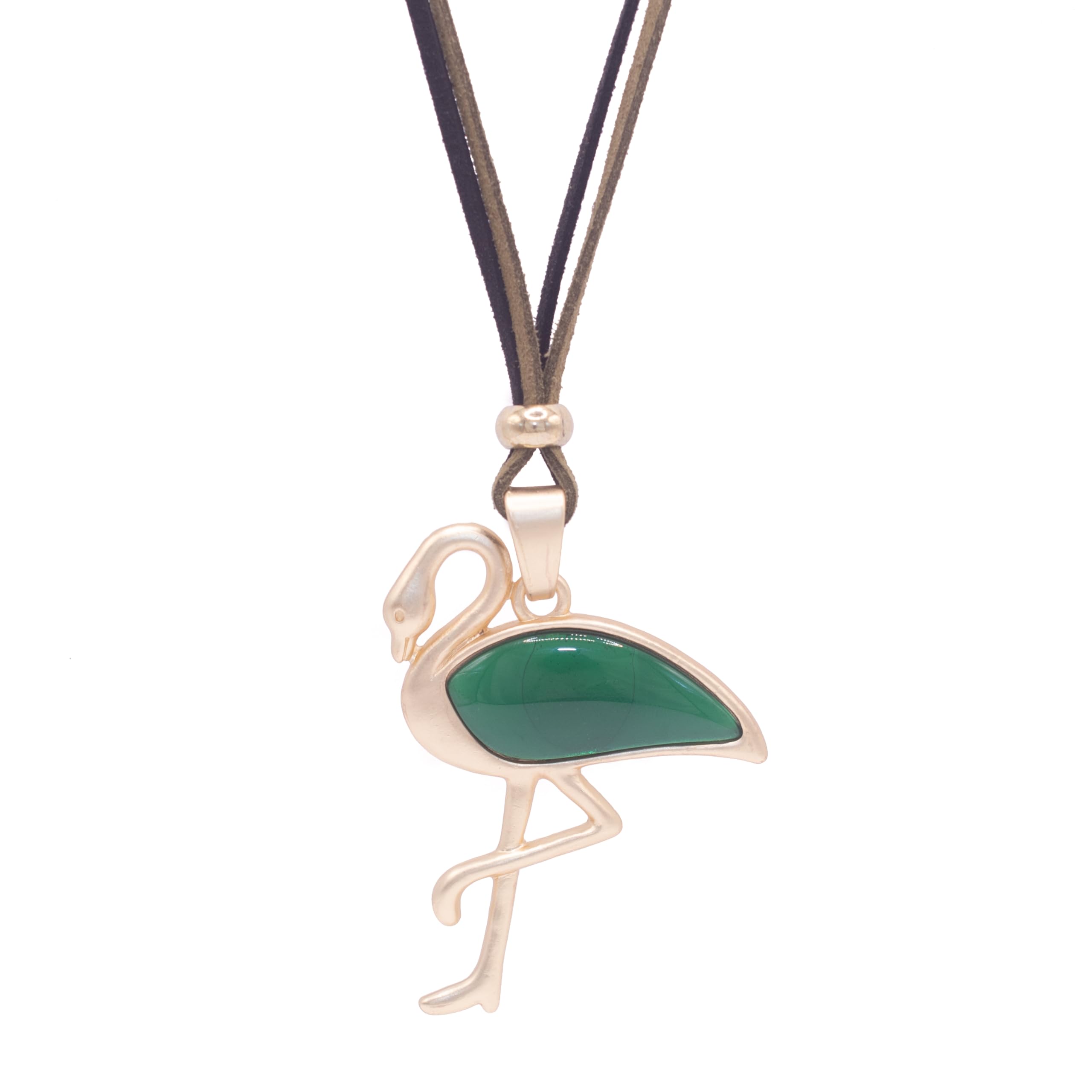 NILUXE DESIGN Colgante mujer largo con forma de flamenco rojo – Collar dorado grande con cadena de dos colores ajustable – Estilo hippie bohemio – Talismán de la suerte (Verde)
