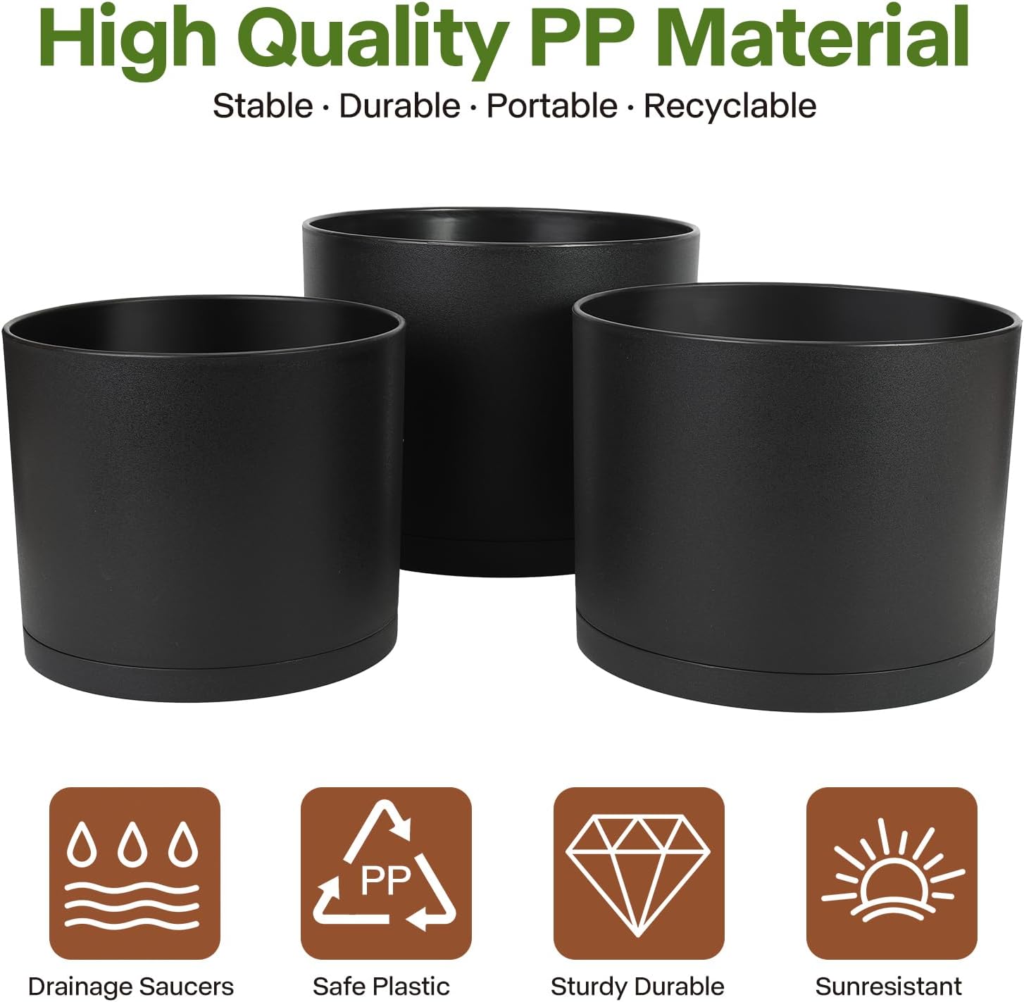 GARDIFE 10/9/8 Inch Modern Cylinder Planter, Plant Pots for Indoor Outdoor Plants, Flower Pots with Drainage Holes and Saucers for Garden Succulent Nursery House Plants (Black)