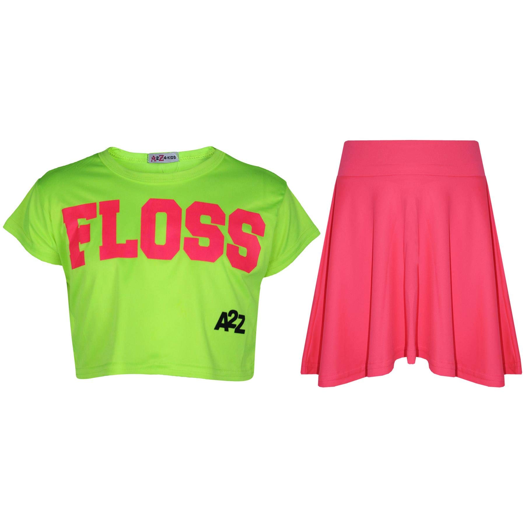 Conjunto de camiseta y falda de hilo neón brillante para niñas 6