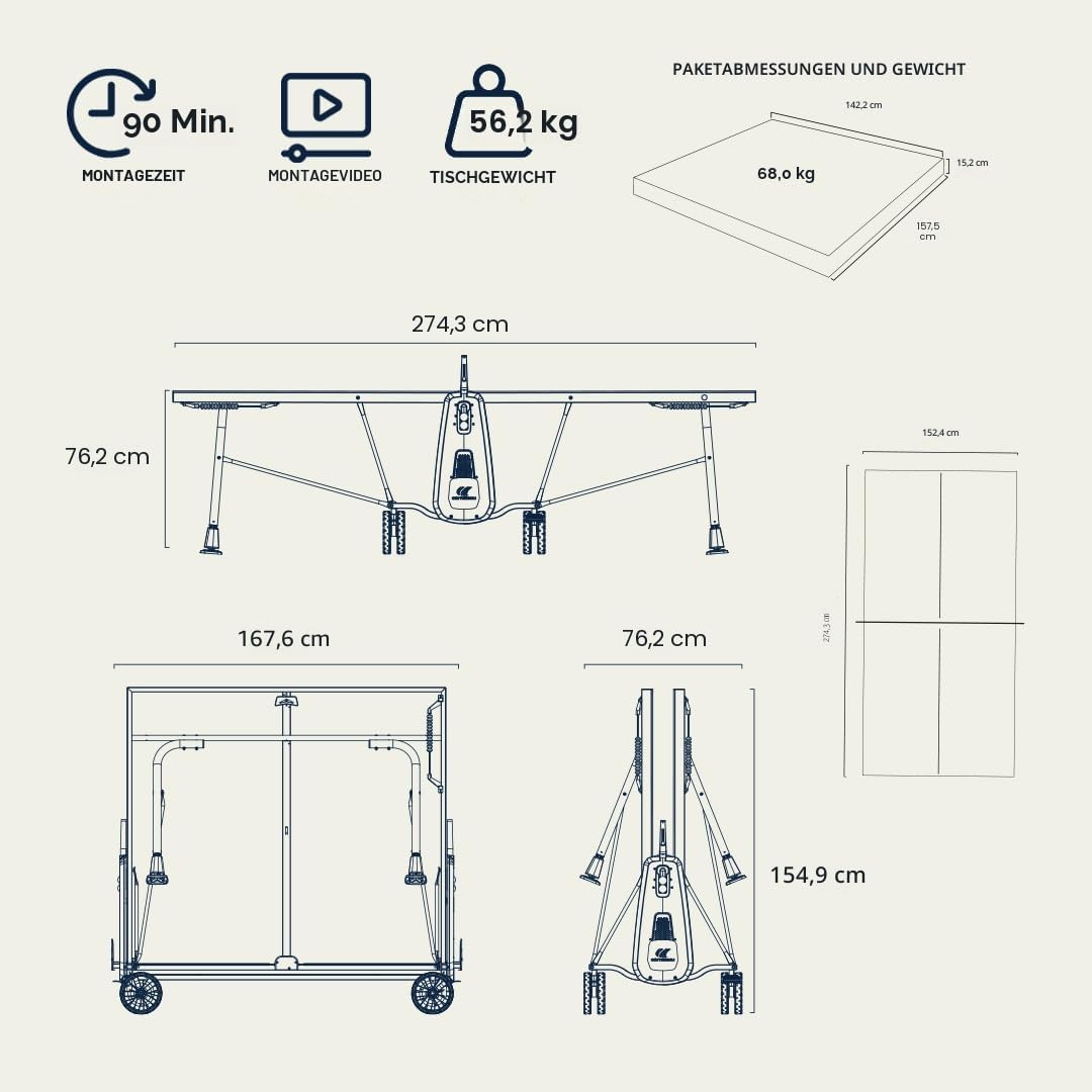 Cornilleau 300x - Outdoor Tischtennisplatte - Klappbar - Einfach zu bedienen - 5 mm Melaminharzplatte - TÜV geprüft-Tischtennistisch für draußen - Turniermaße - Grau oder Blau
