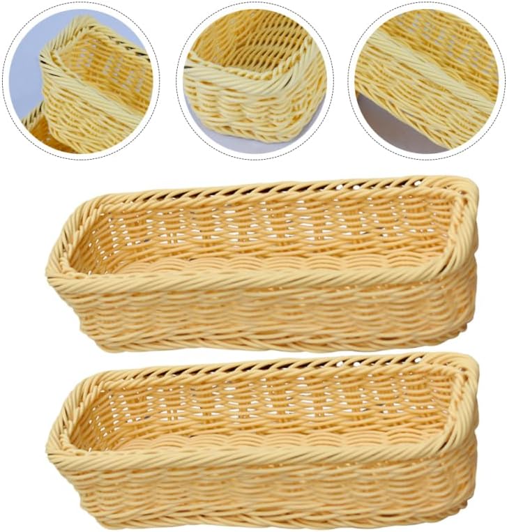 Miniatura 4 de HEMOTON Cesta de almacenamiento de plástico, 2 unidades, organizador de cajones de cocina, bandeja de utensilios de ratán, bandeja de cubiertos,