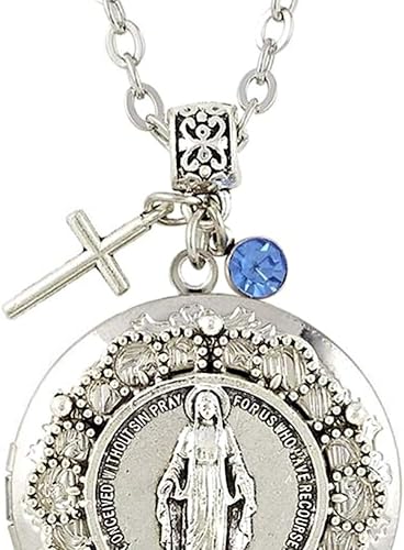 Miniatura 3 de Collar con medallón devocional Virgen María en tono plateado con dije de crucifijo, 24 pulgadas, Metal, Aleación de zinc