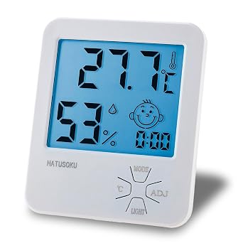 HATUSOKU Digital Thermometer/Hygrometer, Temperature and Humidity Meter, Comfort Level Face Display with Backlight, White